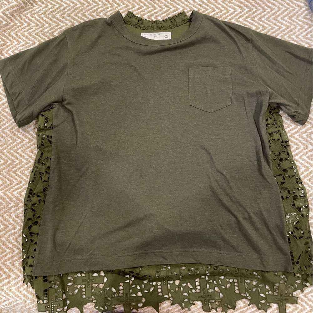 Sacai Green T-Shirt with Lace